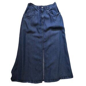 Vintage- Sophisticate Womens Denim Midi Mermaid Skirt Size 4P Blue Classic Retro